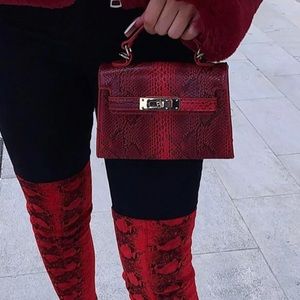 Red Fashion Nova Snake Skin Crossbody Purse